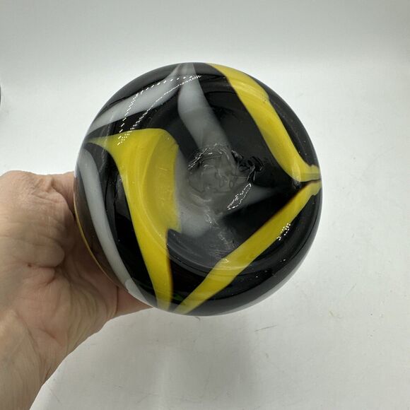 Vase Glass Hand Blown Black White Yellow Small 4.5” Candle Holder - Picture 8 of 15